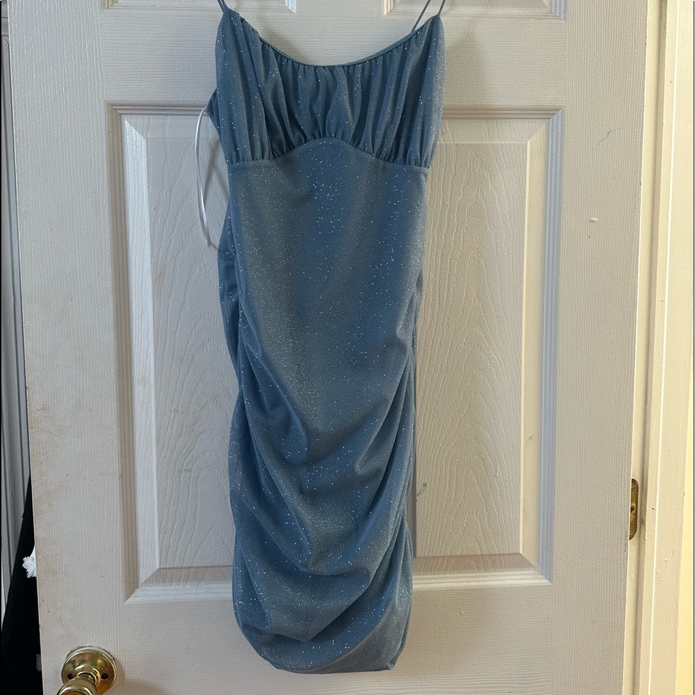 Blue glitter spaghetti strap dress